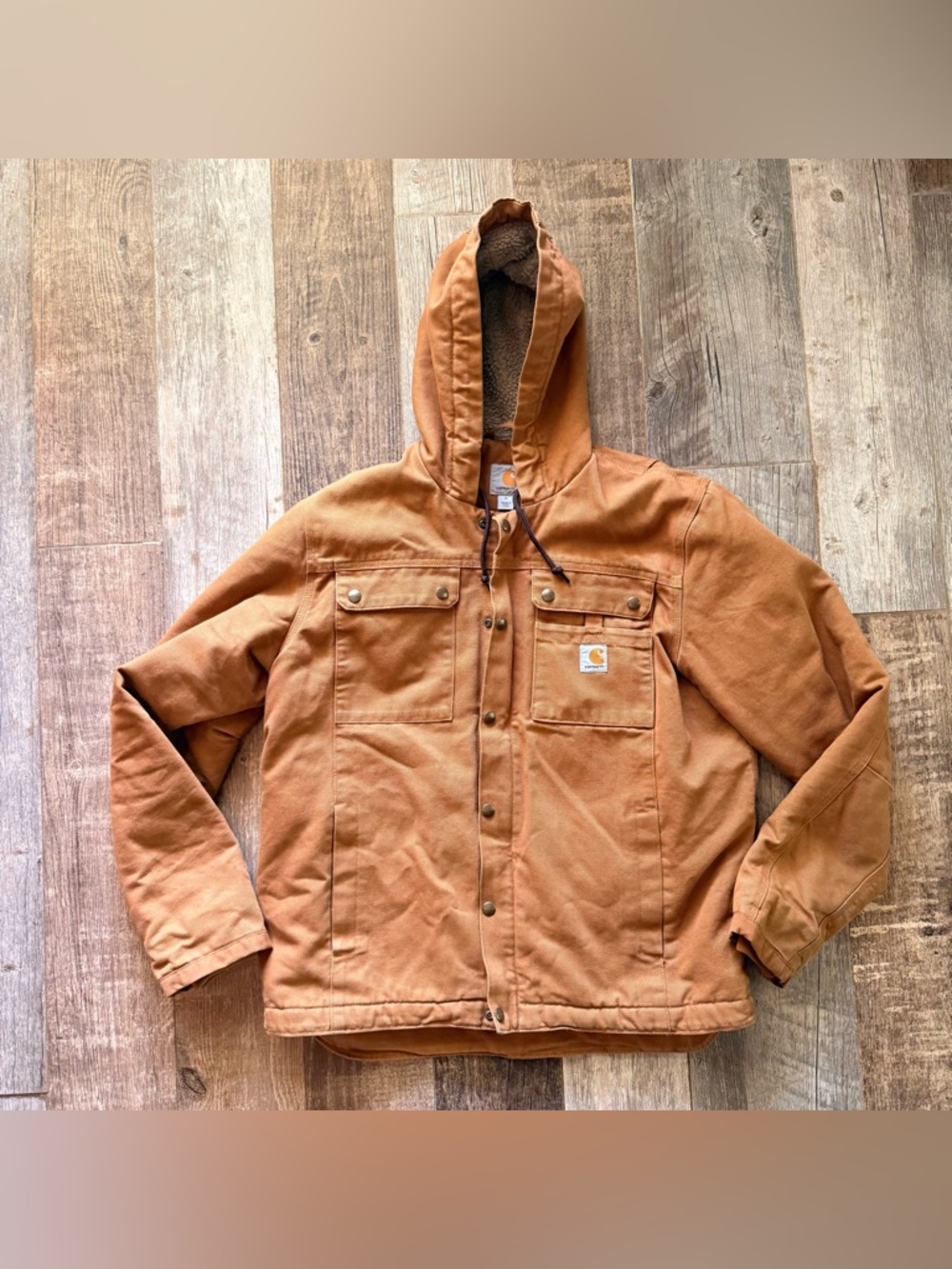 Carhartt Sherpa-Lined Canvas Hooded Utility Duck Jacket Men's Medium Tan